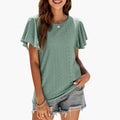Kvinne Crew Neck Ruffle Cut-Out Ermeløs Kortermet T-skjorte