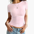 Kvinnes Crew Neck Kortermet Stretch T-skjorte