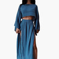 Dame Cropped Topp og Splitt Maxi Skjørt Sett – To-Delt Outfit