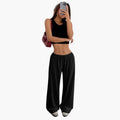 Kvinne Cropped Top og Vide Bukser Sett – To-Delt Outfit