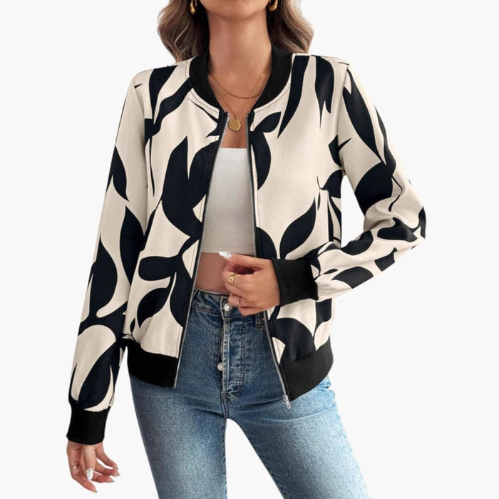 Dame Floral Bomberjakke med Glidelås Front