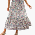 Kvinnes Floral Midi Skjørt med Elastisk Liv