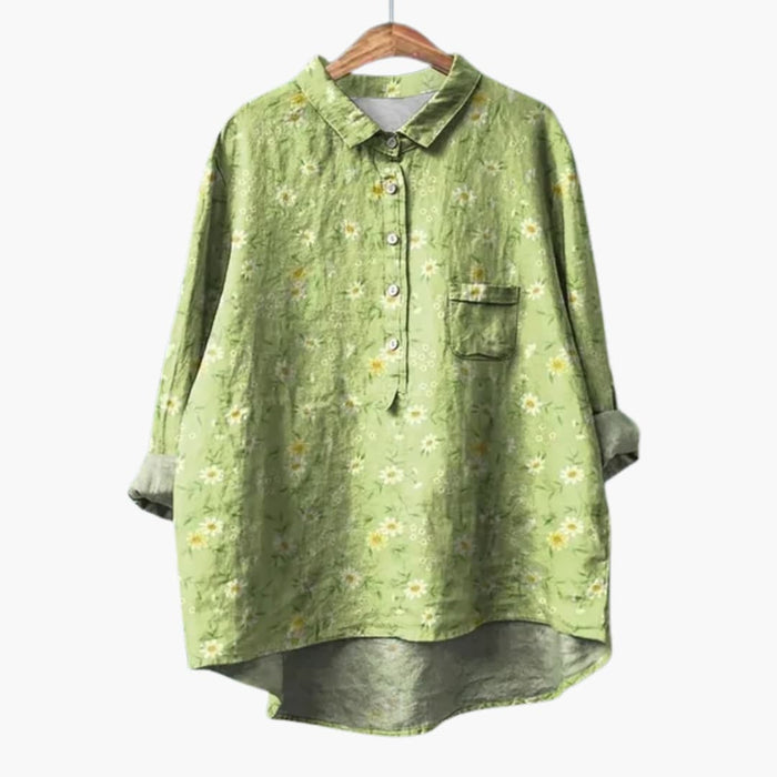 Kvinnes Blomstertrykk Crew Neck Bluse – Kortermet Bomull Woven Top