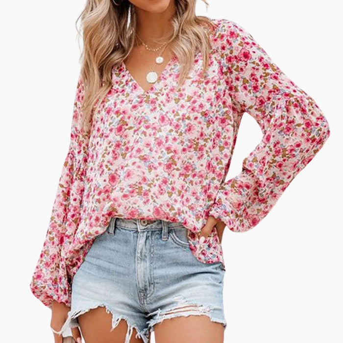 Kvinne Floral Print Kortermet Bluse