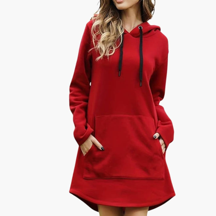 Dame Hoodie Kjole med Snorhette og Kengurulomme