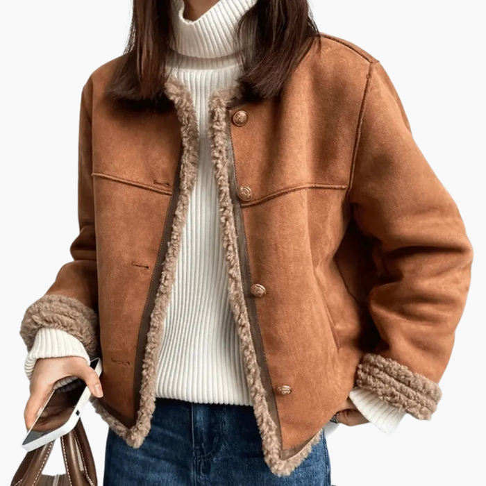 Damejakke med Sherpa-stil kant