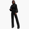 Dame Jumpsuit med Halv Krage og Lange Ermer