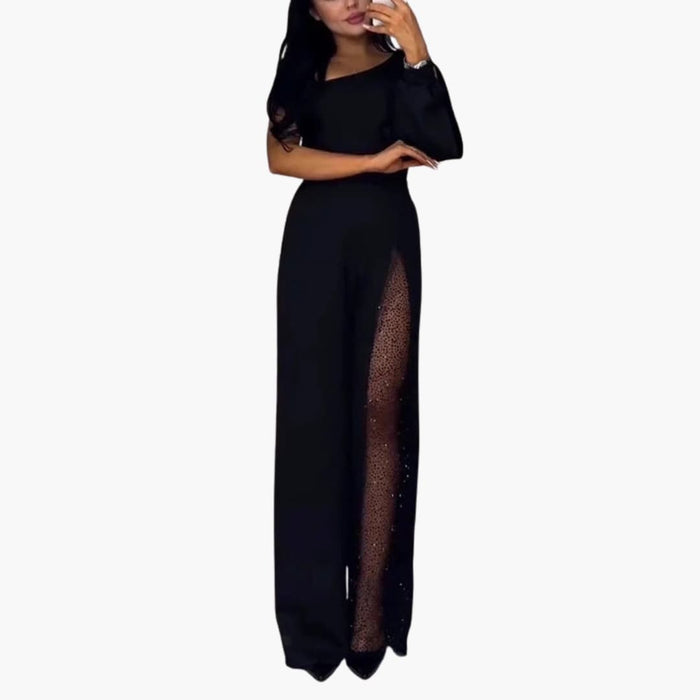 Dame Jumpsuit med Gjennomsiktige Innlegg og Paljett Detaljer