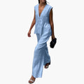 Dame Lin Dyp V-Hals Topp og Vide Bukser Sett – To-Delt Outfit