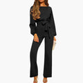 Kvinnens Langermede Jumpsuit med Justerbart Livbelte