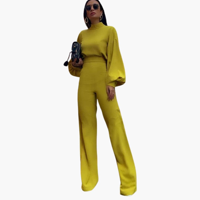 Dame Langermet Jumpsuit med Halv Krage Design