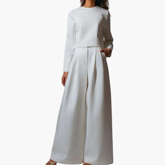 Kvinnes Langermet Jumpsuit med Plisserte Rett Ben