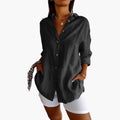 Kvinnes Langline Knappefront Bluse – Vevd Topp