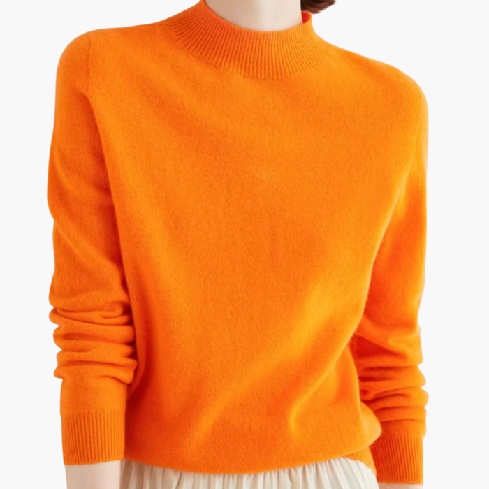 Dame Mock Neck Genser med Lange Ermer og Ribbestrikket Kant