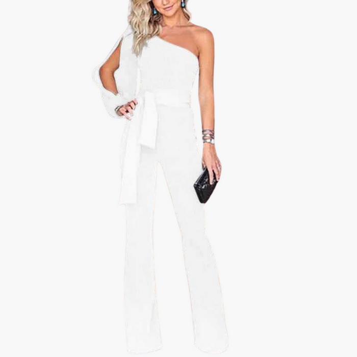 Kvinne One-Shoulder Langermet Jumpsuit – Fitted Midje Hel Lengde Antrekk