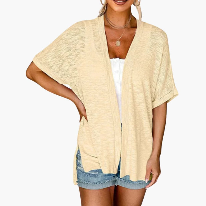 Dame Cardigan med Åpen Front og Korte Ermer