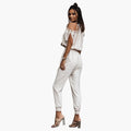 Dame Jumpsuit med Åpne Skuldre, Innviket V-Hals og Rett Ben