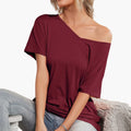 Damer Oversized Crew Neck Asymmetrisk Hem Kortermet T-skjorte