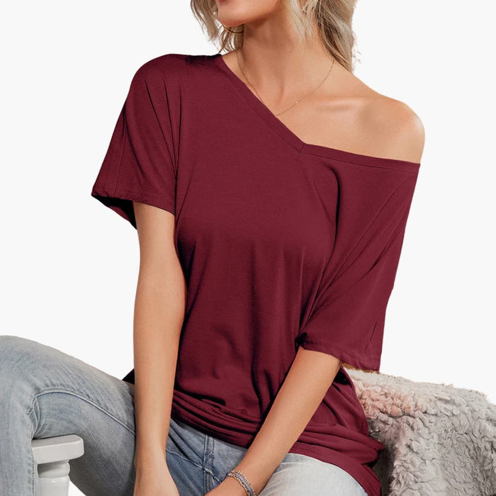 Damer Oversized Crew Neck Asymmetrisk Hem Kortermet T-skjorte