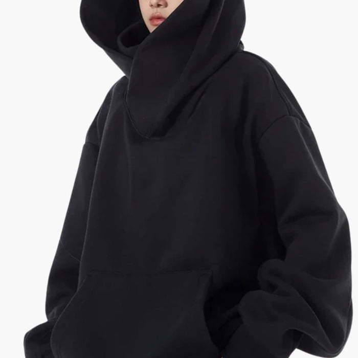 Dame Oversized Hoodie med Høy Hals og Frontlomme