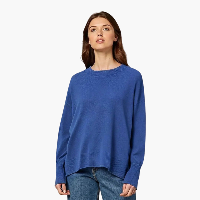 Kvinnes Oversized Strikkegenser med Lange Ermer og Rund Hals