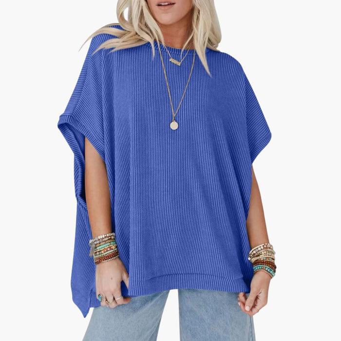 Kvinnes Oversized Ribbet Crew Neck Kortermet T-skjorte
