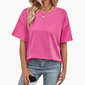Dame Oversized Rund Hals T-skjorte med Vevd Logo