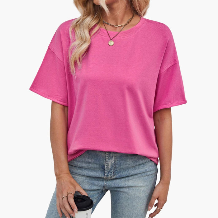 Dame Oversized Rund Hals T-skjorte med Vevd Logo