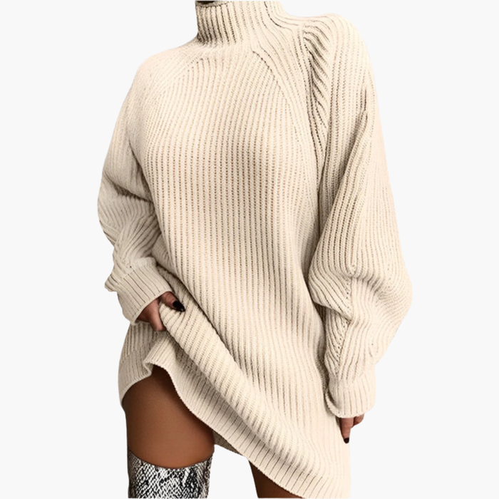 Kvinnes Oversized Turtleneck Genser med Ribbestrikket Tekstur