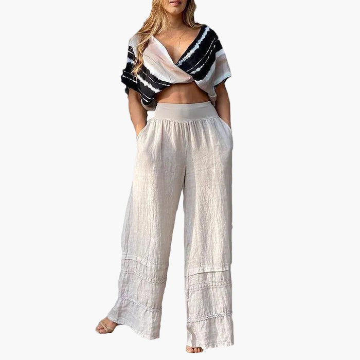 Kvinne Wide Leg Palazzo Bukser med Elastisk Liv