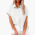 Kvinnes avslappet crew neck kortermet bluse – Vevd genser