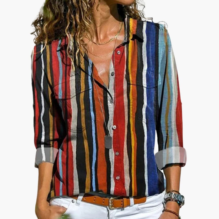 Dame Relaxed Langermet Crew Neck Skjorte – Vevd Pullover Topp