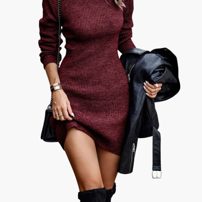 Kvinnes Rund Hals Ribbet Kjole