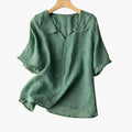 Dame V-hals Bluse med Knapper