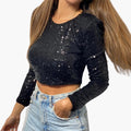 Dame Sequin Rund Hals Topp