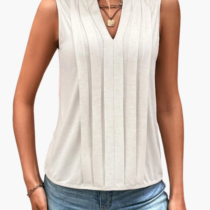 Kvinnesermet Bluse med V-Hals og Plisserte Detaljer