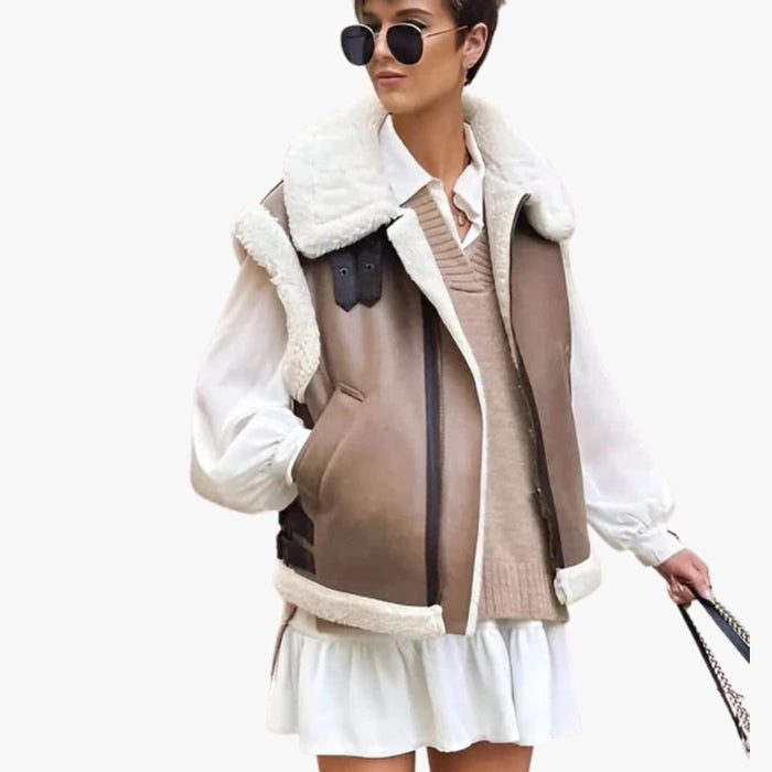 Dame Uten Ermer Vest med Faux Shearling Fôr