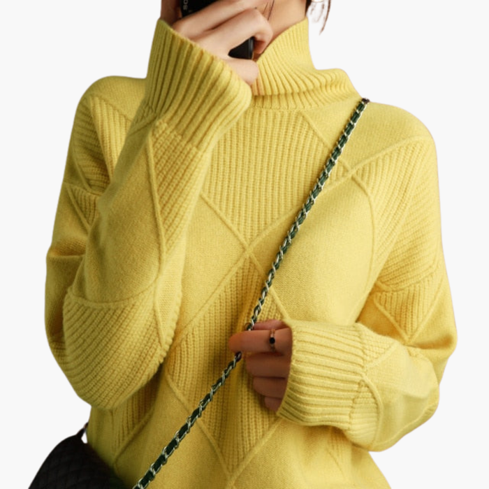 Dame Turtleneck Genser med Ribbestrikk og Lange Ermer