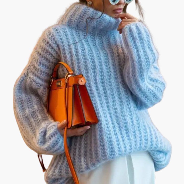 Dame Turtleneck Genser med Ribbestrikk og Brede Ermer