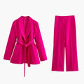Dame To-dels Blazer og Slim Bukse Sett – Knappefront Blazer og Rett Ben Bukser