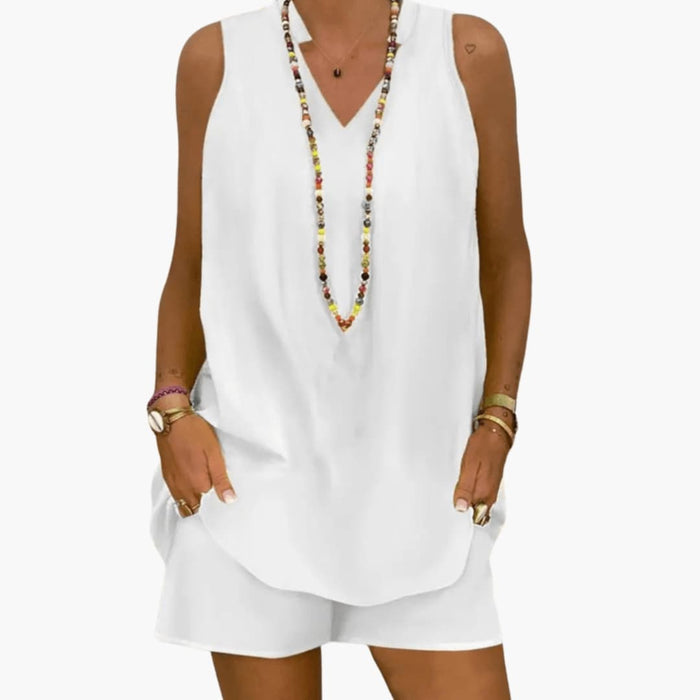 Dame To-delt Tunika og Bukse Sett – Langline Rund Hals Topp med Full Lengde Bukser