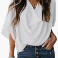 Dame V-hals Bluse med Flaggermusermarmer