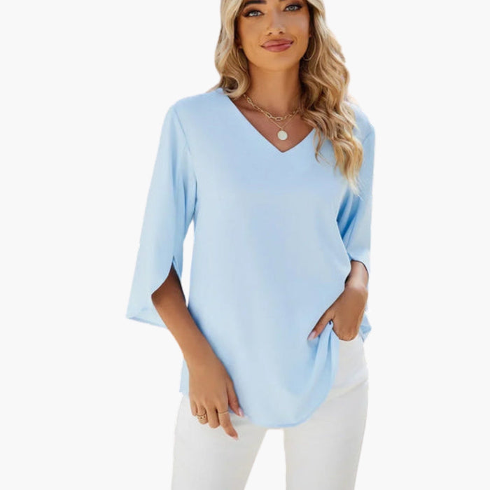 Dame V-hals Langermet Bluse