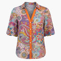 Dame V-hals Trykt Bluse – Vevd Langermet Pullover Topp