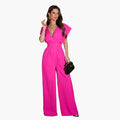 Kvinnes Bred Beina Jumpsuit med V-hals og Korte Ermer
