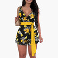 Dame Wrap Jumpsuit med V-hals og Trykt Overflate