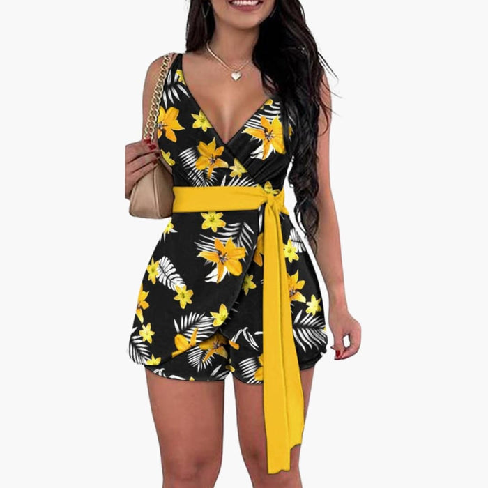 Dame Wrap Jumpsuit med V-hals og Trykt Overflate