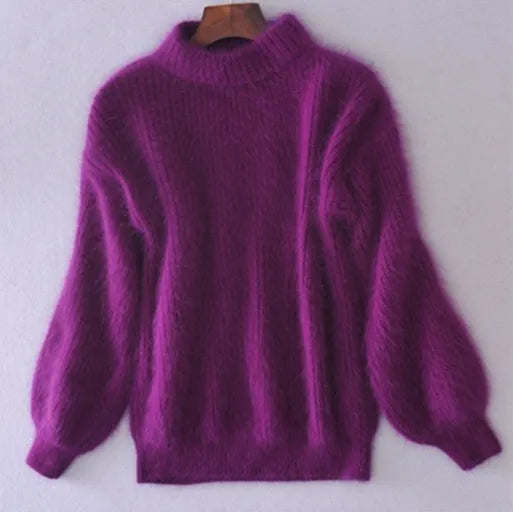 Dame Løststrikket Genser i Ensfarget Vintagestil
