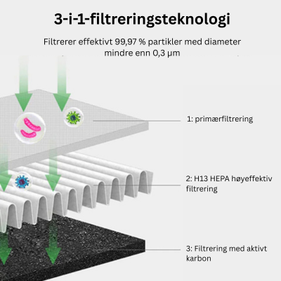 3-i-1 Luftkjøler med UV-Lys, Ionisator og HEPA-Filter