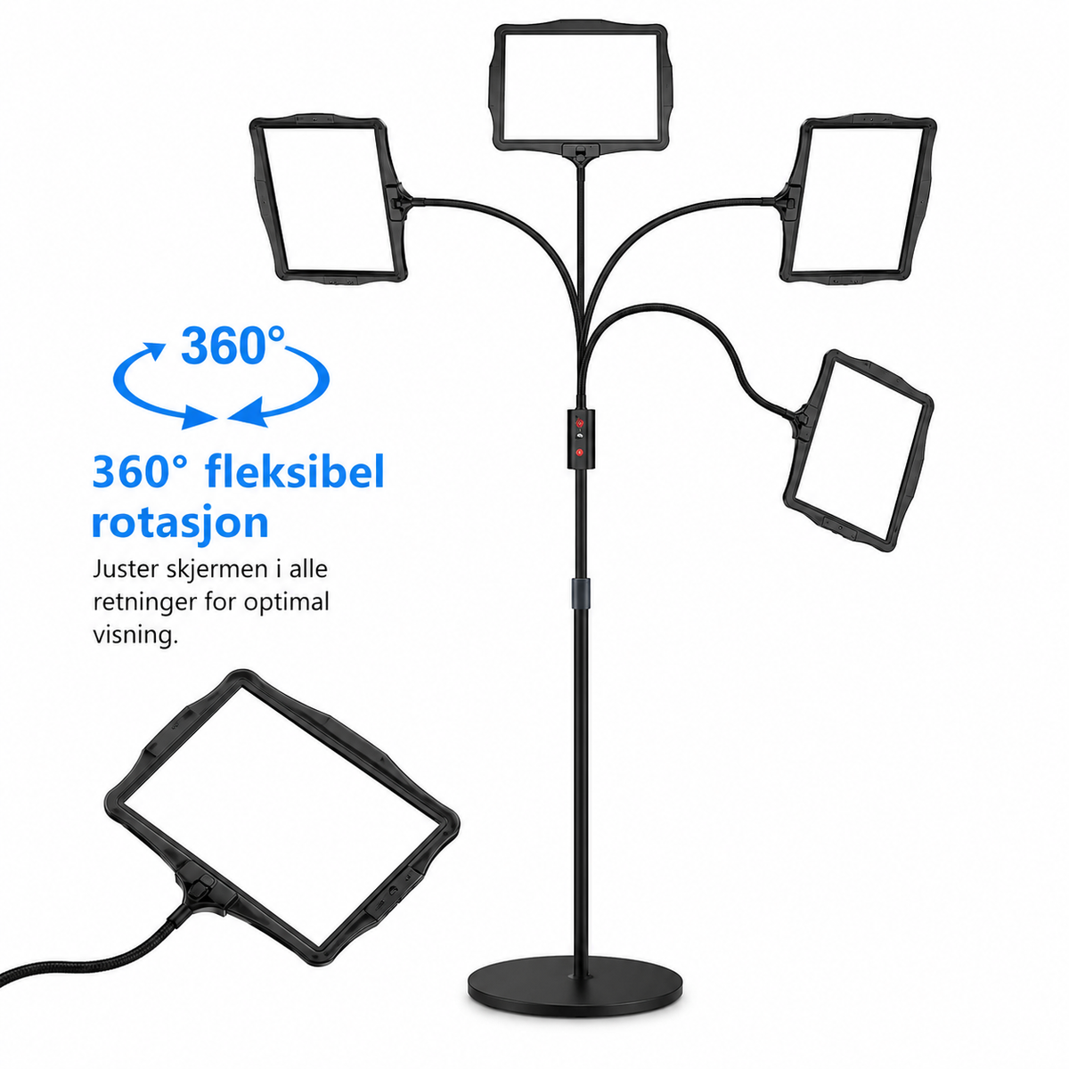 Gulvlampe med 3x Forstørrelsesglass og Fleksibel Svanehals